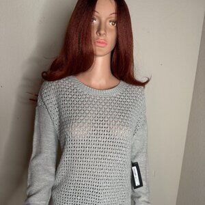 Stylus Sweater Women Large Grey Crew Neck Long Sleeve Open Knit